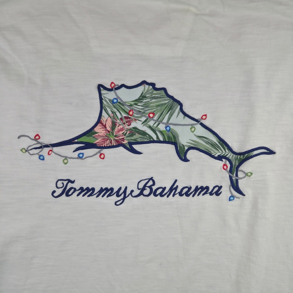 Tommy Bahama Mens LT White Cotton Graphic LS Marlin‎ Holiday Beachy Shirt
